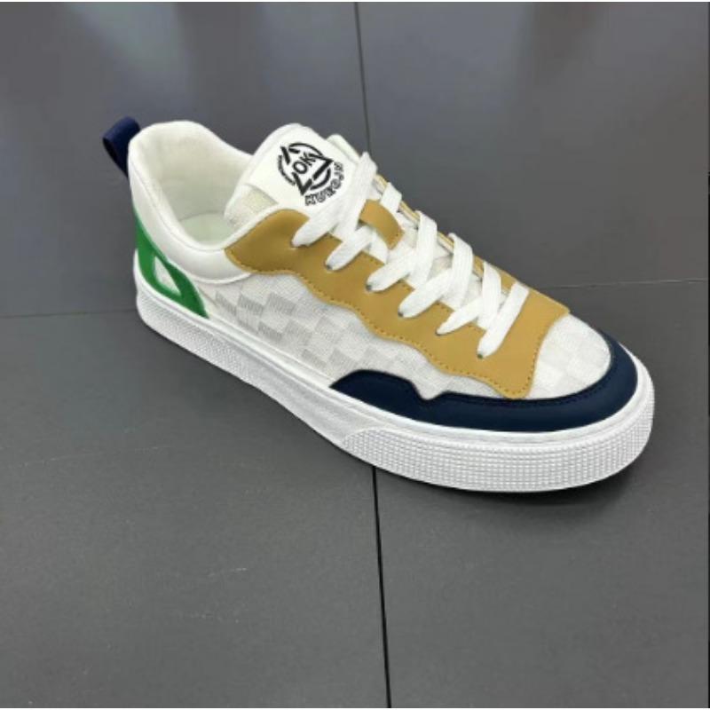 

Summer new little white shoes trendy men s shoes leather splicing light breathable versatile shoes rubber sole shock absorption and wear resistance 44 синій