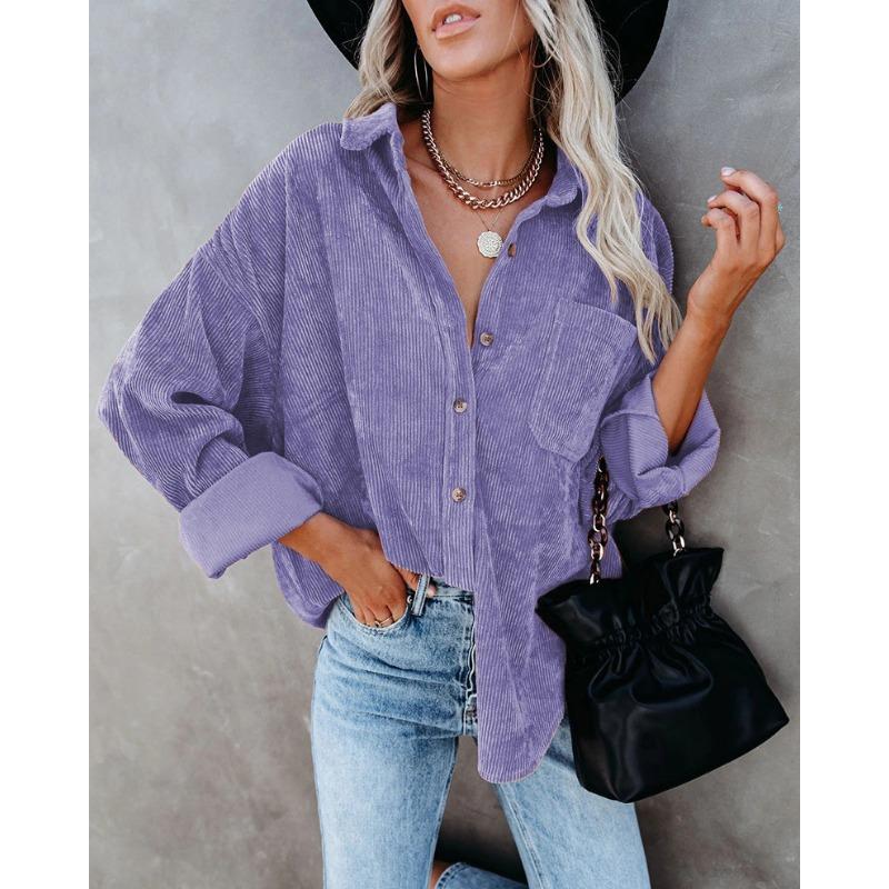 Loose Casual New Shirt Autumn Winter Women's Solid Color Lapel Corduroy Casual All-match Coat