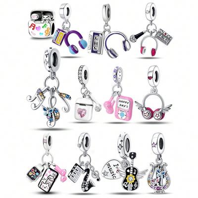 Charm Copper Colors Music Cat Earphones Harp Bead For Original Bracelet Diy Beads Charms Jewellery Making Gift For Women Styfne