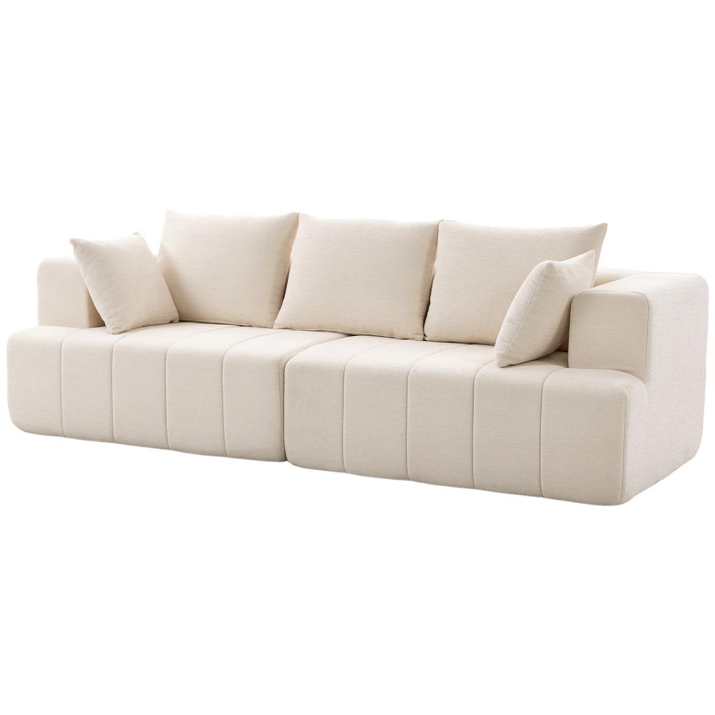 Chenille Sofa, 3-Seater, 248 cm, Wide Padded Seat, Spring Cushions, Beige