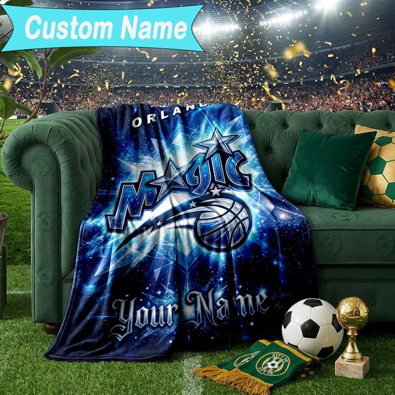 Custom Name Blanket Basketball Orlando Logo Blanket Bedding Blanket for Travel, Camping, Living Rooms, Offices, Sofas, Fan Christmas Gift