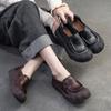 Spring New Genuine Leather Ugly Chic Platform Loafers Women Round Toe Slip On Casual Shoes Comfortable Thick Sole Flats