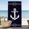 Serviette de Plage Rayée Ancre Marine Impression Lignes Géométriques Séchage Rapide Anti-Sable Absorbante pour l'Été Plage Voyage Vacances
