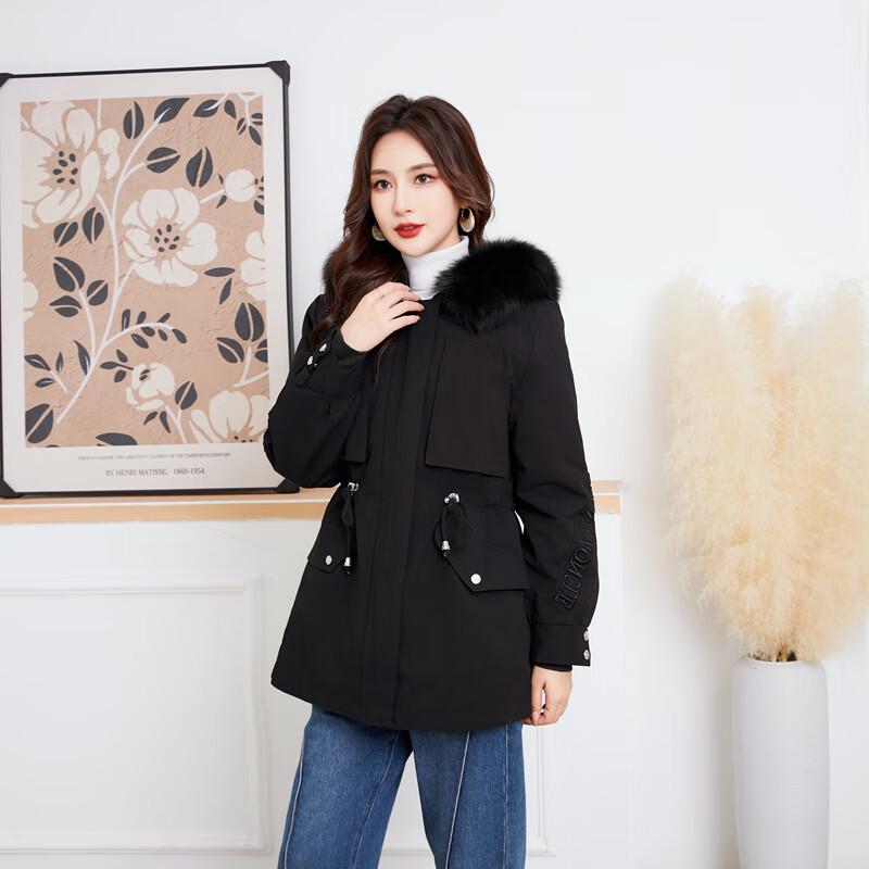 KAISER Women's Fox Fur Collar Rabbit Lined Embroidered Parka