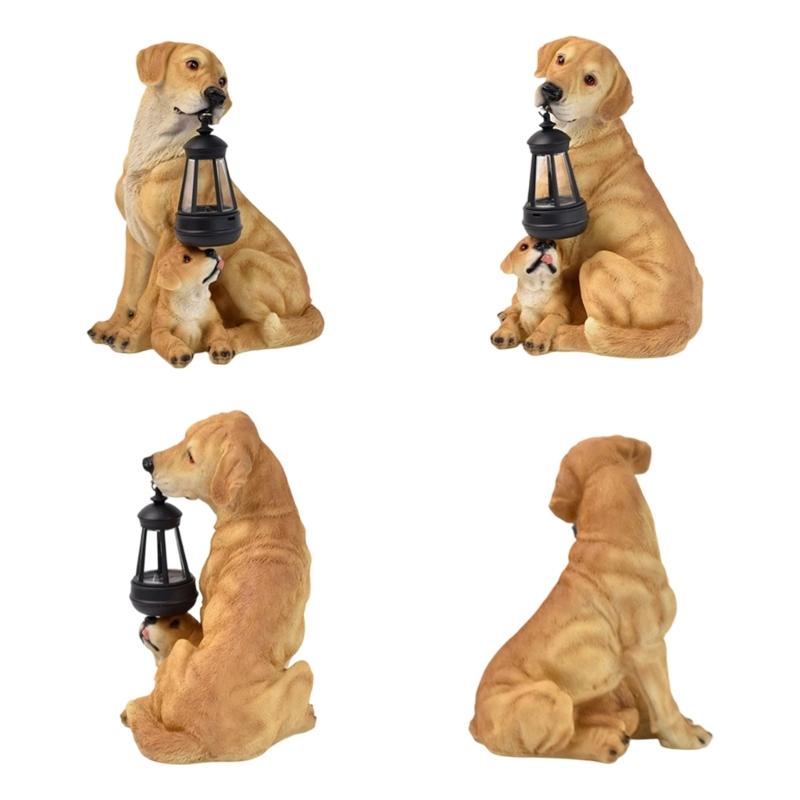 Dog Garden Statue with Hanging Light, Resin Outdoor Display Accent for Porch Lawn and Entryway Presentation Piece