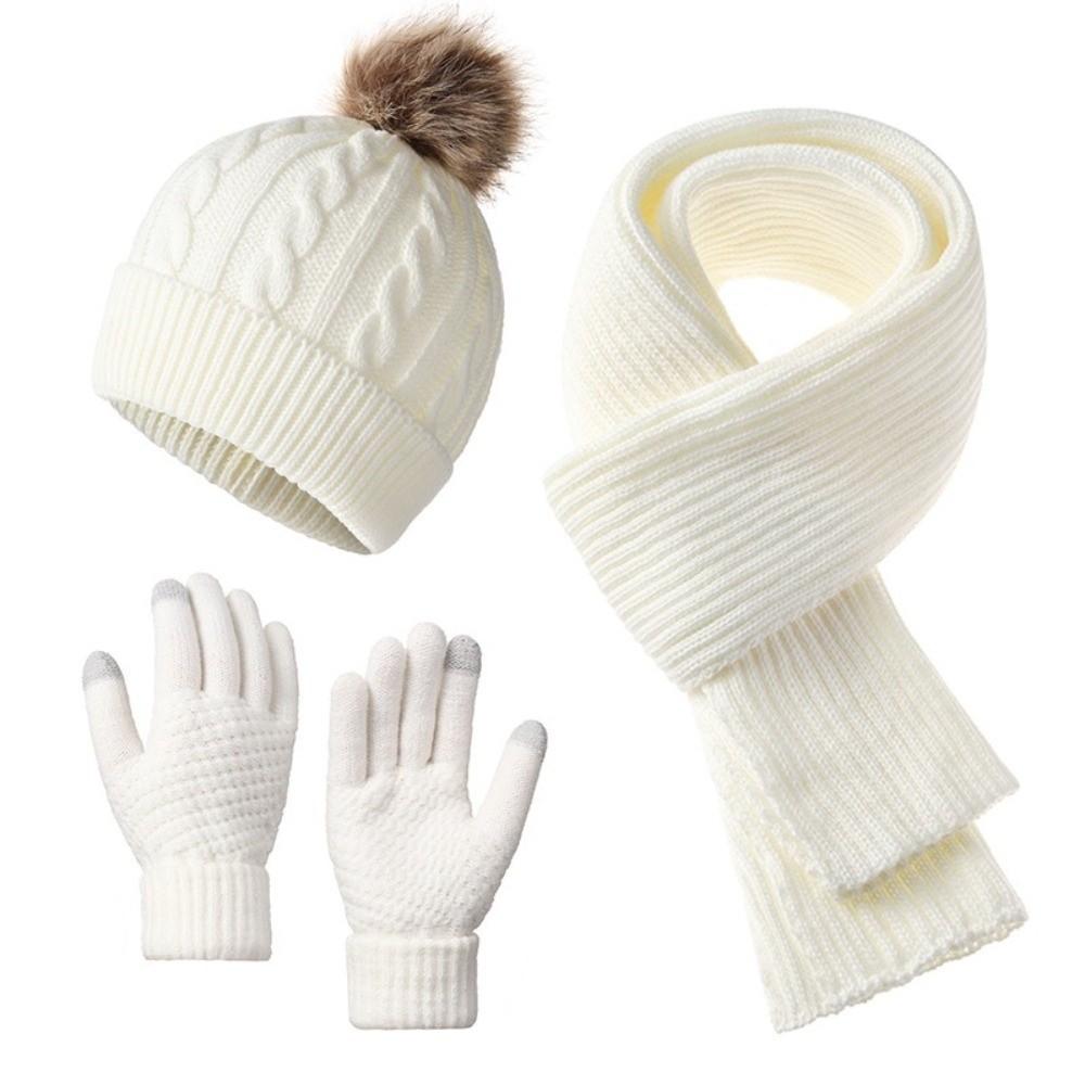 3Pcs/Set Woolen Hat Cold Proof Knitted Scarf Fashion Scarf Hat Gloves Set Cycling