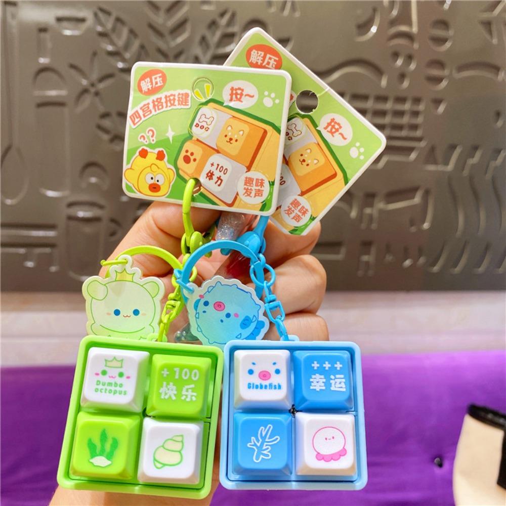 Electronic Wooden Fish Keyboard Keychain Luminous Fingertip Button Key Ring  Finger Toys