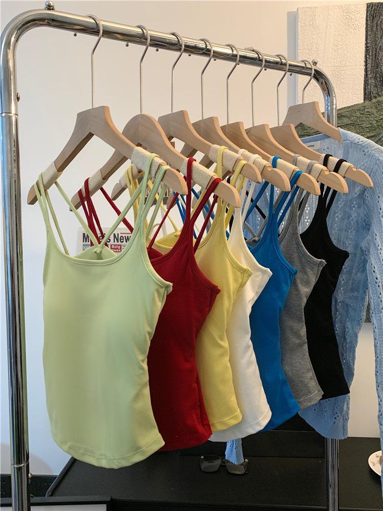 Rückenfreies Trägertop mit Doppelträgern und Brustpolstern - Damen Slim Fit Sommeroberteil