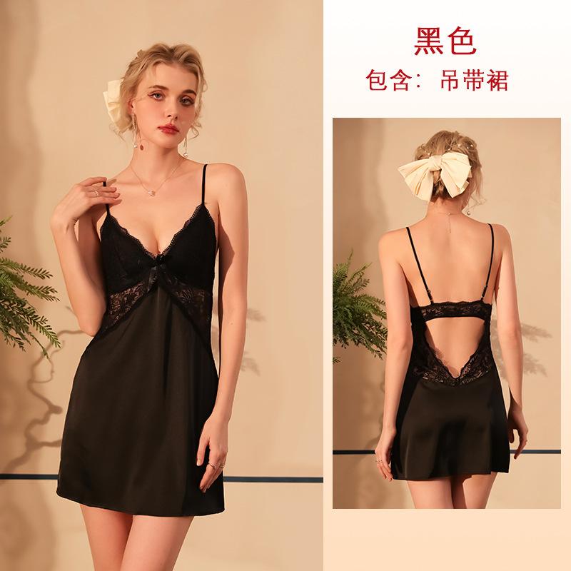 Multi-Style Pure Desire Lace Nightgown V Mesh Patchwork Satin Skin-Friendly Cami Loungewear Versatile Seductive Sleepwear with Diverse Style Options