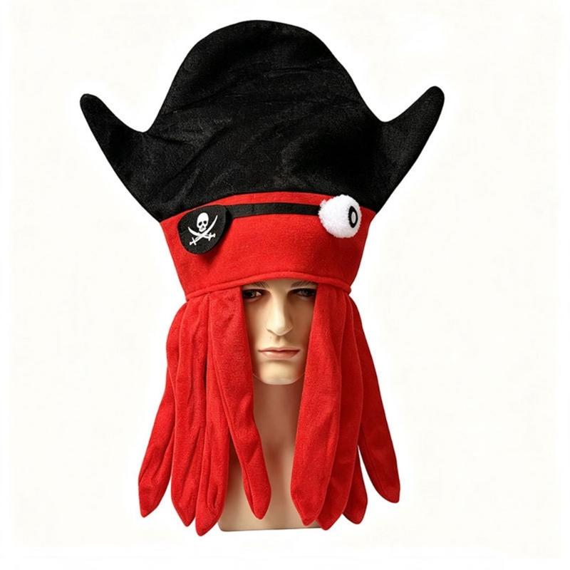 Pirate Cuttlefish Character Hat with Soft Fabric and Adjustable Sizing for Halloween Cosplay Party Looks and Photo Props