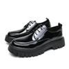 Men's Large Glossy Leather Lace-Up Loafers with Thick Sole and Chunky Heel