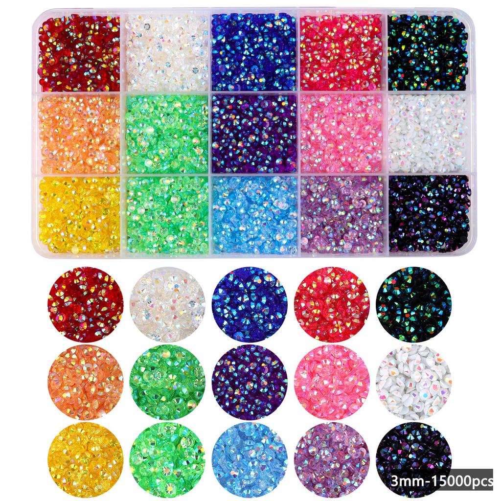 15-Kleur Hars Platte Bodem Boor, Kleur Ab Boor, Gemengde Kleur Acryl Boor, Handgemaakte Diy Sticker Boor, Grote Transparante Diamant Sieraden Set.