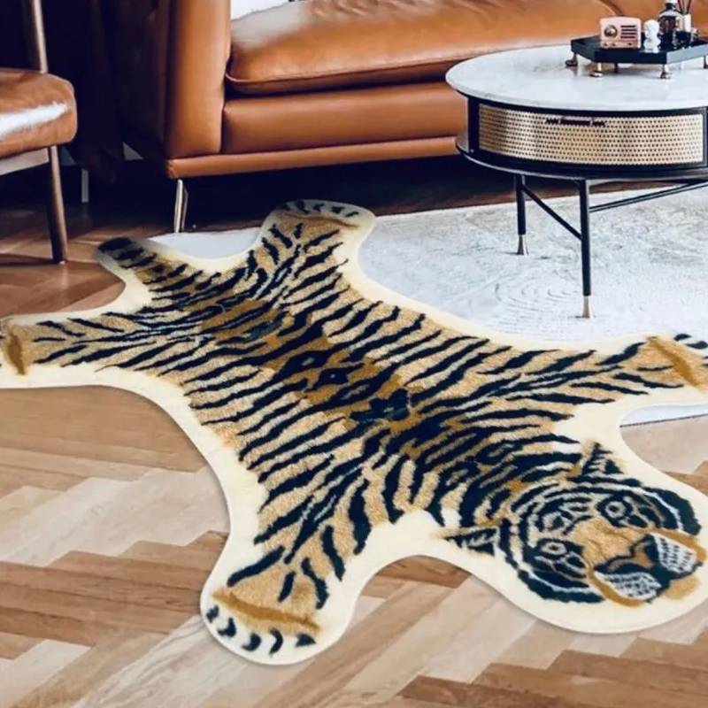 Tiger Pattern Faux Cashmere Rug With Animal Print For Living Room Decor