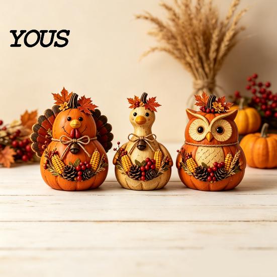 Fall Harvest Festival Home Decor 3PCS Rustic Autumn Wooden Ornaments, Animal Designs Retro Table Distressed Farmhouse Crafts, Decorative Handmade