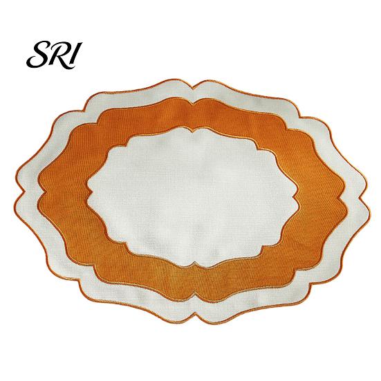 Easy Clean Placemat Scalloped Linen Dining Table Mat Machine Washable Wrinkle Non-shrink Free for Home Farmhouse Kitchen Restaurant Textured оранжевый