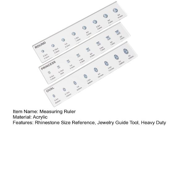 1/3Pcs Rhinestone Measuring Ruler Transparent Acrylic Round Oval Square Rhinestone Size Measurement Ruler
