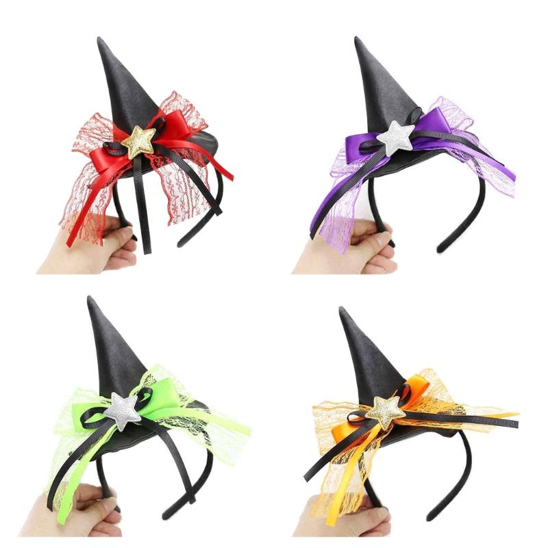 Fajna Opaska na Głowę z Kapeluszem Czarownicy i Czerwoną Koronką Dekoracje na Imprezę Mrocznej Wiedźmy Rekwizyty