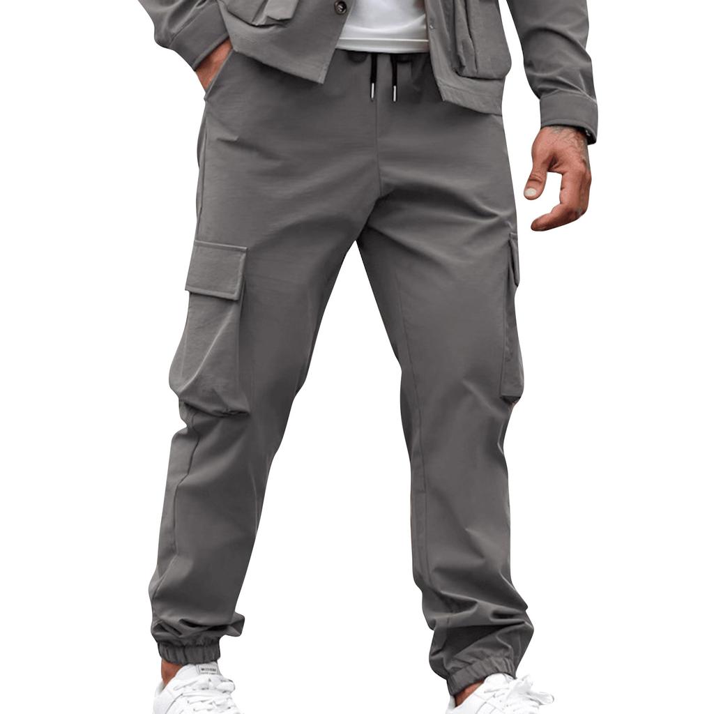 Men's Solid Color Loose Pocket Work Trousers Men's Casual Fashion Work Trousers