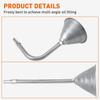 Steel Bendable Universal Spout Funnel with Filter and Flexible Pipe - Galvanized for All Automotive Oils, Diesel Fuel and Other Liquids - Silver