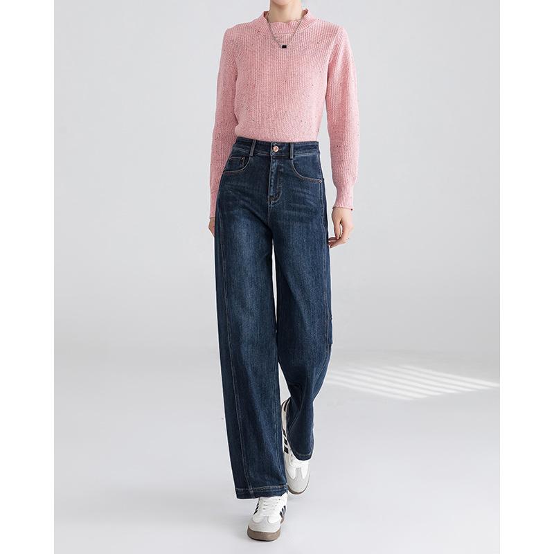 High-waisted Integrated Velvet Wide-leg Jeans for Women, Versatile Slim Straight-leg Pants Casual Retro Loose Sickle Pants