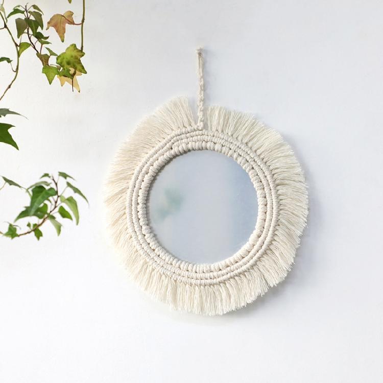 Wall Mirror with Macrame Fringes Hanging Mirrors Bohemian Decoration for Bedroom