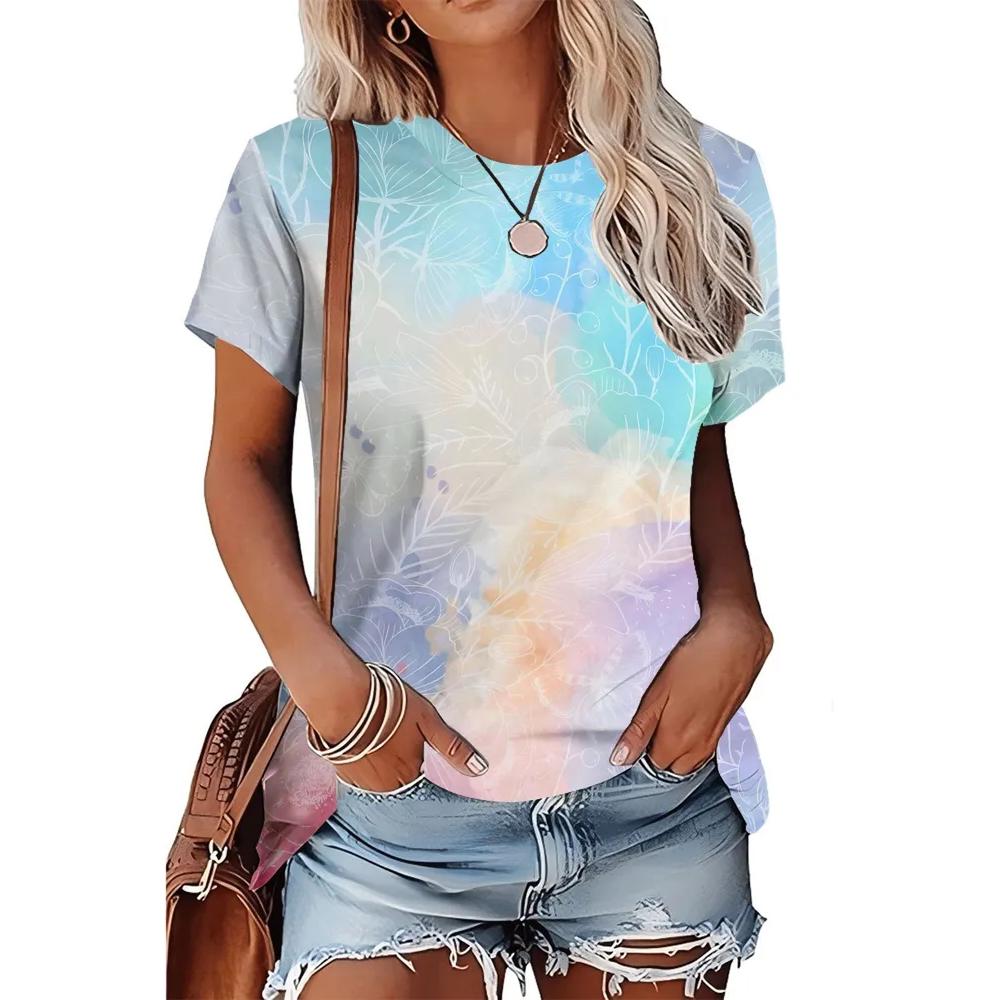 Women's Flower Print Versatile Top Casual Loose Short Sleeve Comfortable T-Shirts Women’s