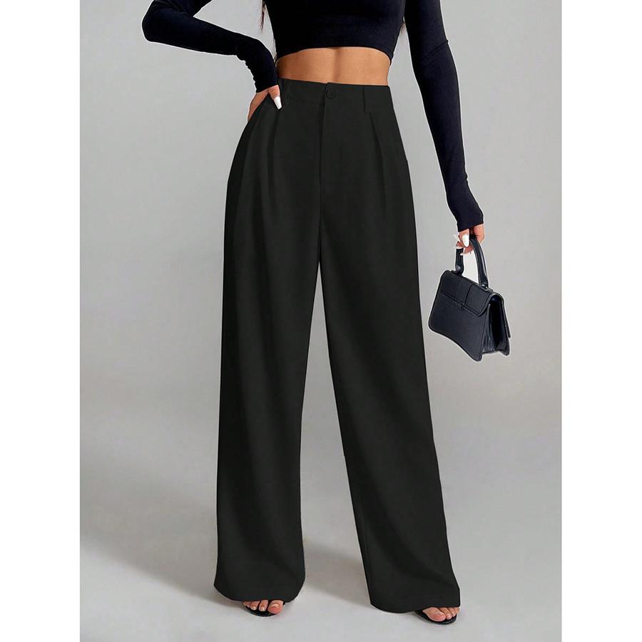 Calças Casuais Femininas Primavera/Verão/Outono/Inverno Novo Design de Cintura Alta e Perna Larga Calças