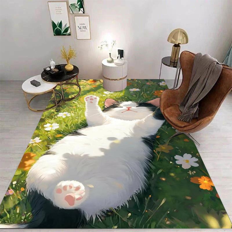 Kawaii Cute Cat Kitten Carpet Cartoon Living Room Bedroom Kitchen Sofa Entrance Rug Non-slip Washable Home Beautiful Decor Mat