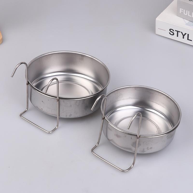 Household 10-18cm Crate Dog Cat Bowl Stainless Steel Hanging Pet Cage Bowl Food Water Feeder Coop Cup For Cat Puppy Birds Rats