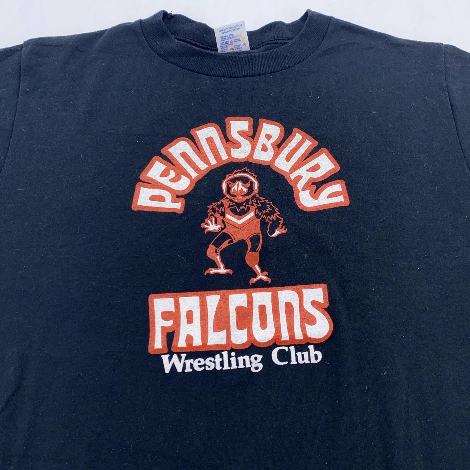 vtg 80s PENNSBURY HIGH SCHOOL FALCONS WRESTLING T-Shirt S levittown pennsylvania 3XL