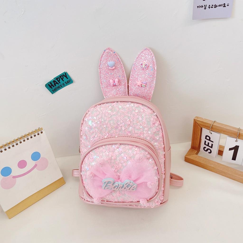 Rabbit Ear Letter Bow Sequin Childrens Backpack Zipper Design Layered Storage