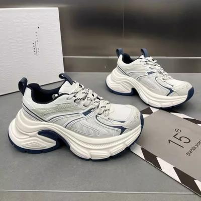 Leather Platform Dad Shoes Women's Shoes 2025 New Fashionable Versatile Heightening Lace-up Mesh Casual Sports Shoes Trendy Shoes