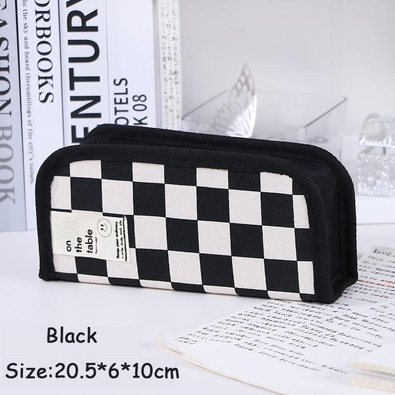 Kawaii Plaid Pencil Case Large Capacity Cute Portable Pen Box Back To School Office Supplies Korean Makeup Storage Stationery