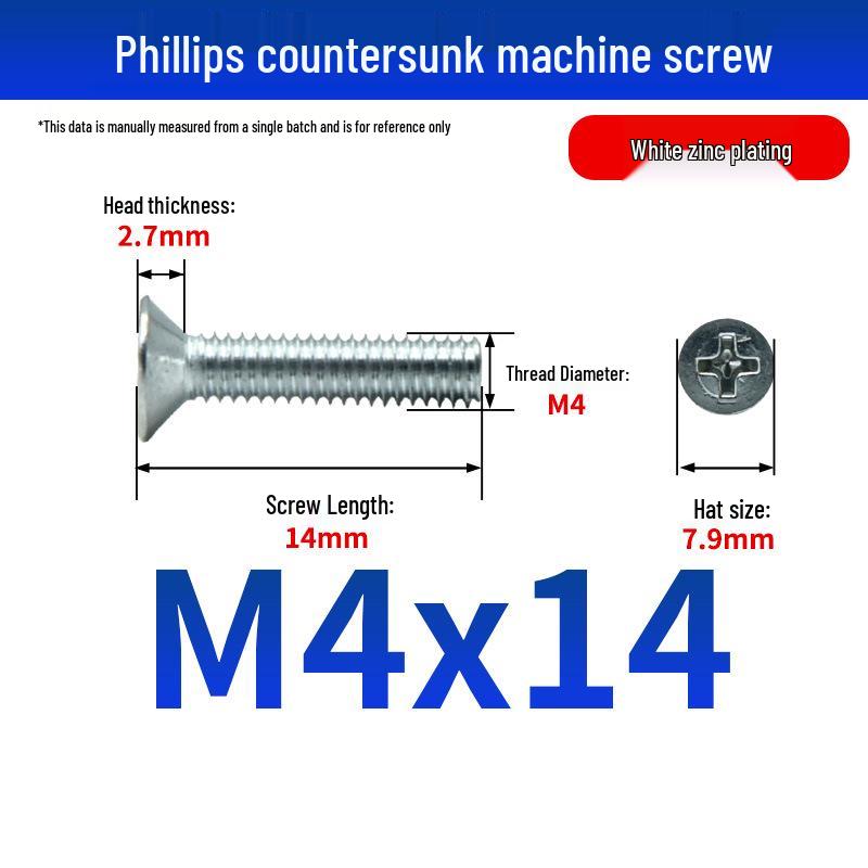 White Zinc Plated Cross Recessed Countersunk Head Screws & Bolts, Machine Thread, M3-M12