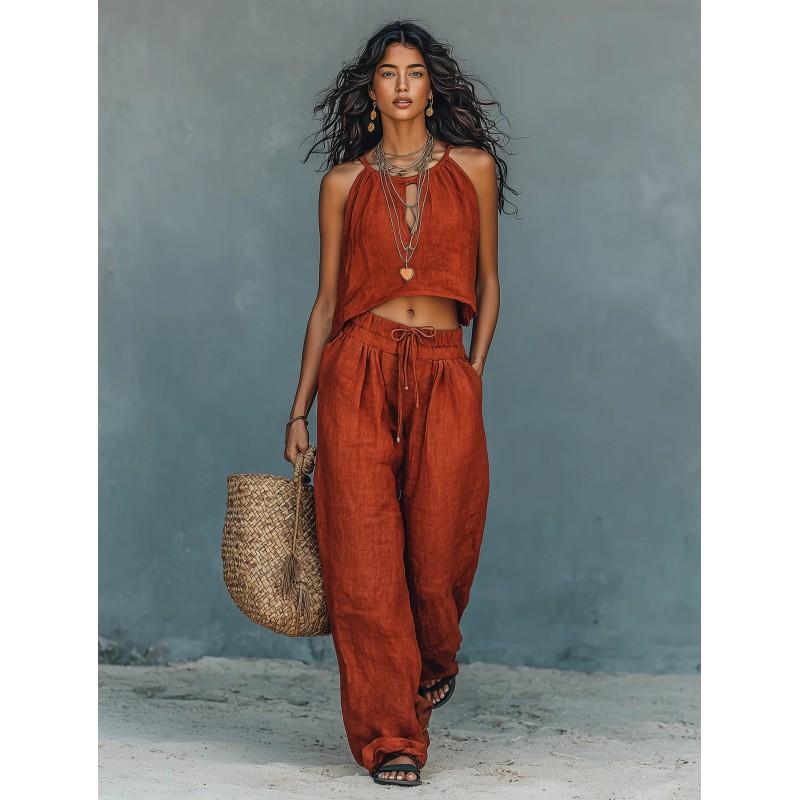 Womens 2-Piece Sleeveless Tank Top Wide-Leg Pants Casual Set Streetwear Outfit