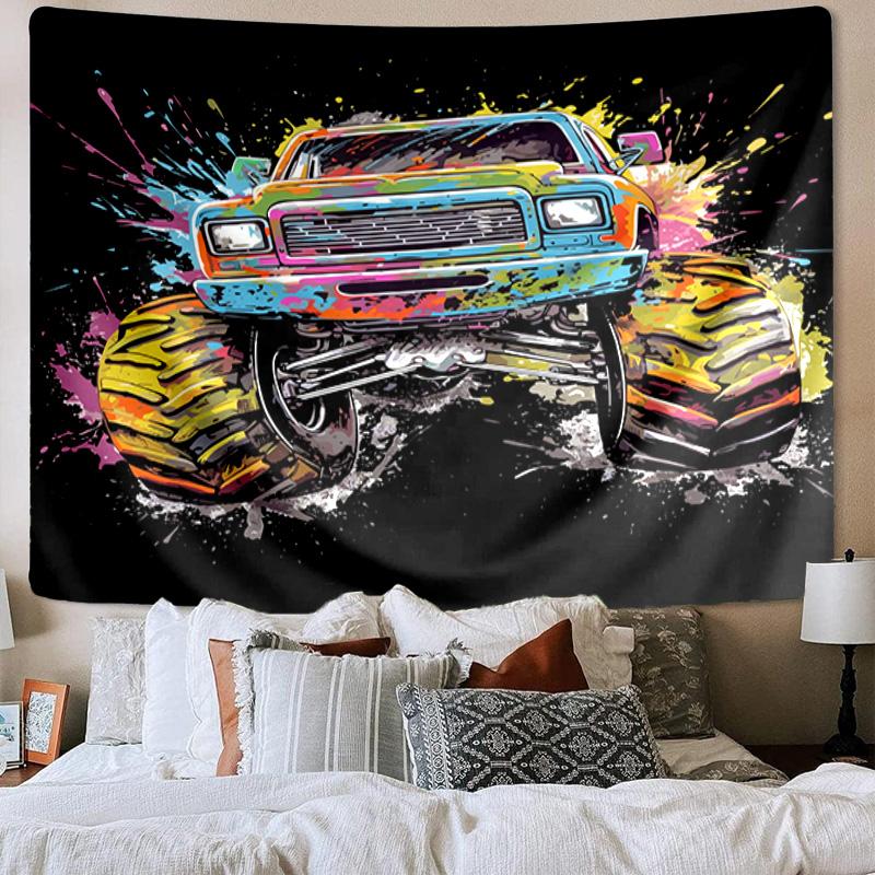 Monster Truck Adventure Printed Tapestry, Wall Hanging,Livingroom, dormitory, Large Wall Decor, Fabric Decor Fan Birthday Gifts
