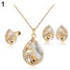 Women's Rhinestone Pendant Necklace Earrings Ring Party Wedding Jewelry Set