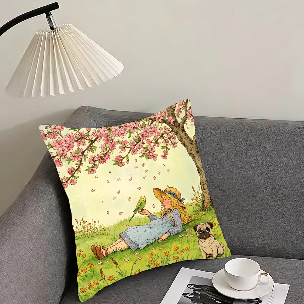 Art Sarah Kay Swing Girl Cushion Cover Pillowcase Ultra Soft Skin Friendly Fabric Cloud Like Comfort  Concealed Zipper