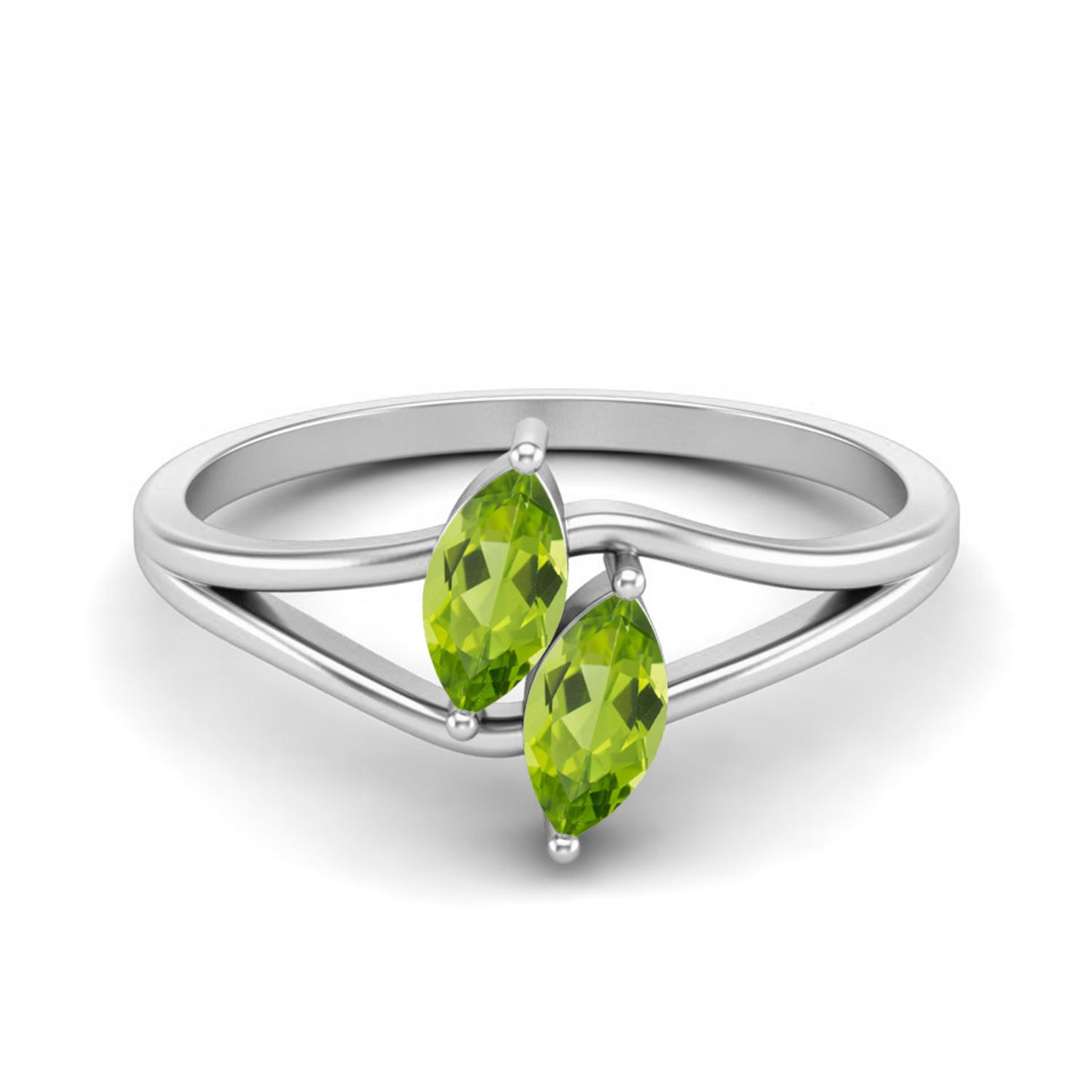 6X3mm Marquise Peridot 925 Sterling Silver Split Shank Women Engagement Ring 10 белый