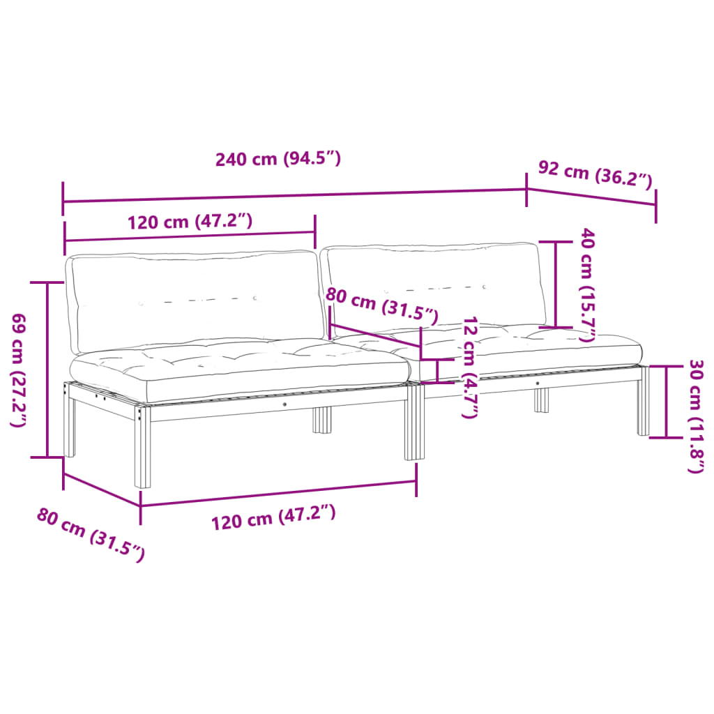 Garden Center Sofas Made from Pallets with Cushions 2 Pcs Acacia Wood