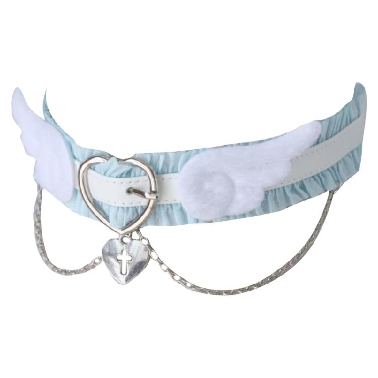 

Харадзюку Ошейник на шею Чокер-ожерелье с крыльями ангела Ювелирное украшение Модный ошейник с подвеской в виде сердца синий/белый