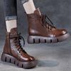 Autumn Winter Platform Fleece-Lined Woman Short Shoes Leather Round Toe Lace-up Ankle Boots for Women Trend 2025 Goth Booties
