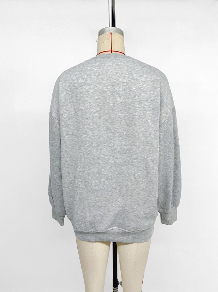 100% Clothing: 2025 Autumn/Winter Women's Loose Plus Velvet Round Neck Light Gray Hoodie