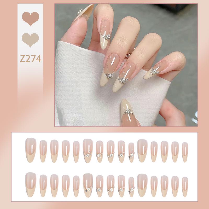 

Элегантные нюдовые французские патчи для ногтей с дрелью - Сделанные вручную высококлассные свадебные носимые изделия Glue Version