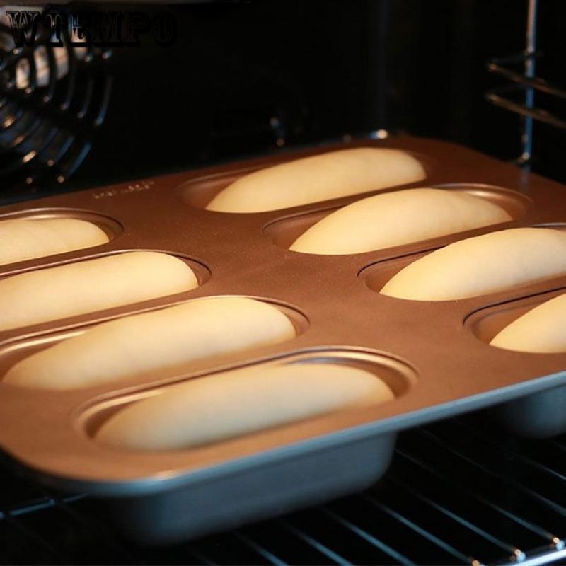 

Золотые формы из углеродистой стали с 8 сетками, антипригарные противни для выпечки хот-догов, устойчивые к высоким температурам многоразовые формы, формы для выпечки золотой