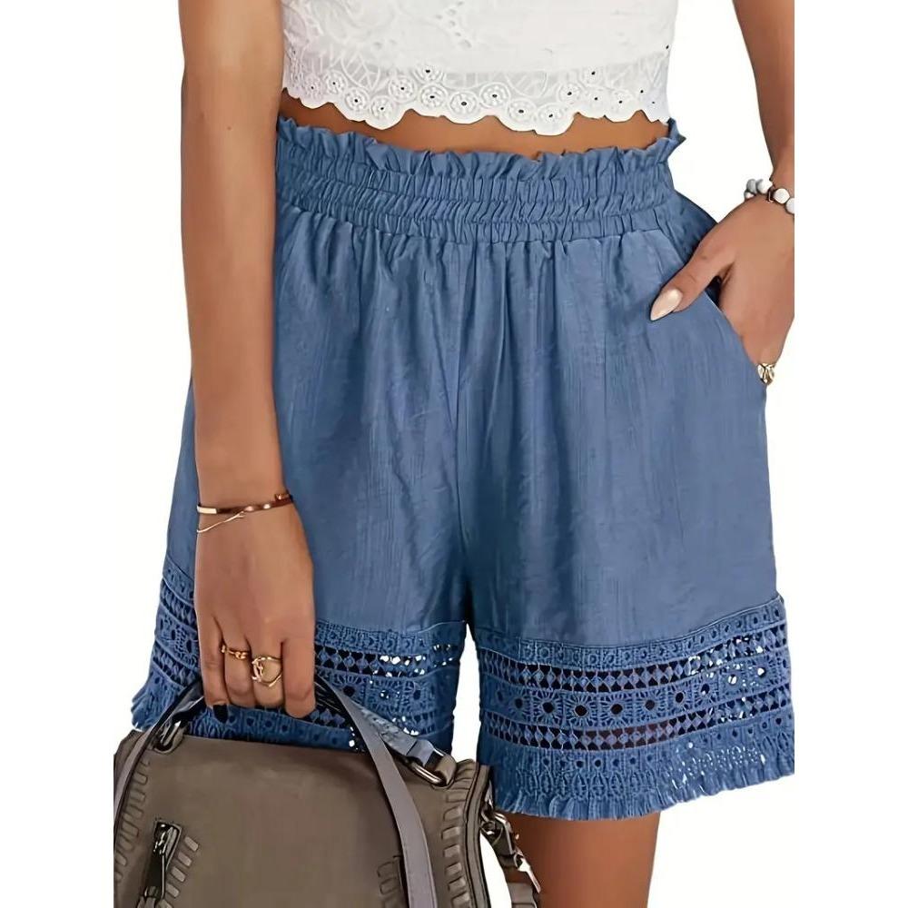 Sommernye kvinners fritidsshorts med blonder