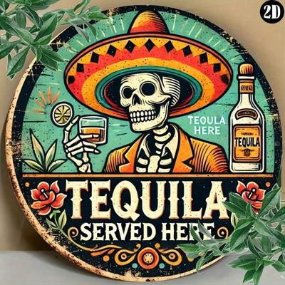 Tequila Vintage Metal Wall Art Round Engraved Decor Home Bar Cafe Gift