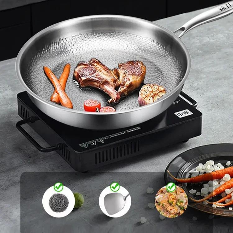HOMZY Stekpanna Ren Titan Stekpanna Obehandlad Non-Stick Panna Fiskfjäll Hammarmönster Titanlegering Hem Wok Köksredskap