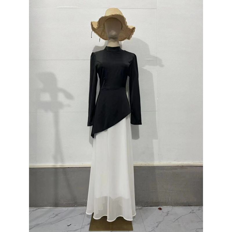 

Модный стиль Черно-белое лоскутное платье с темпераментом и контролем талии Черно-белое лоскутное платье Picture Color L