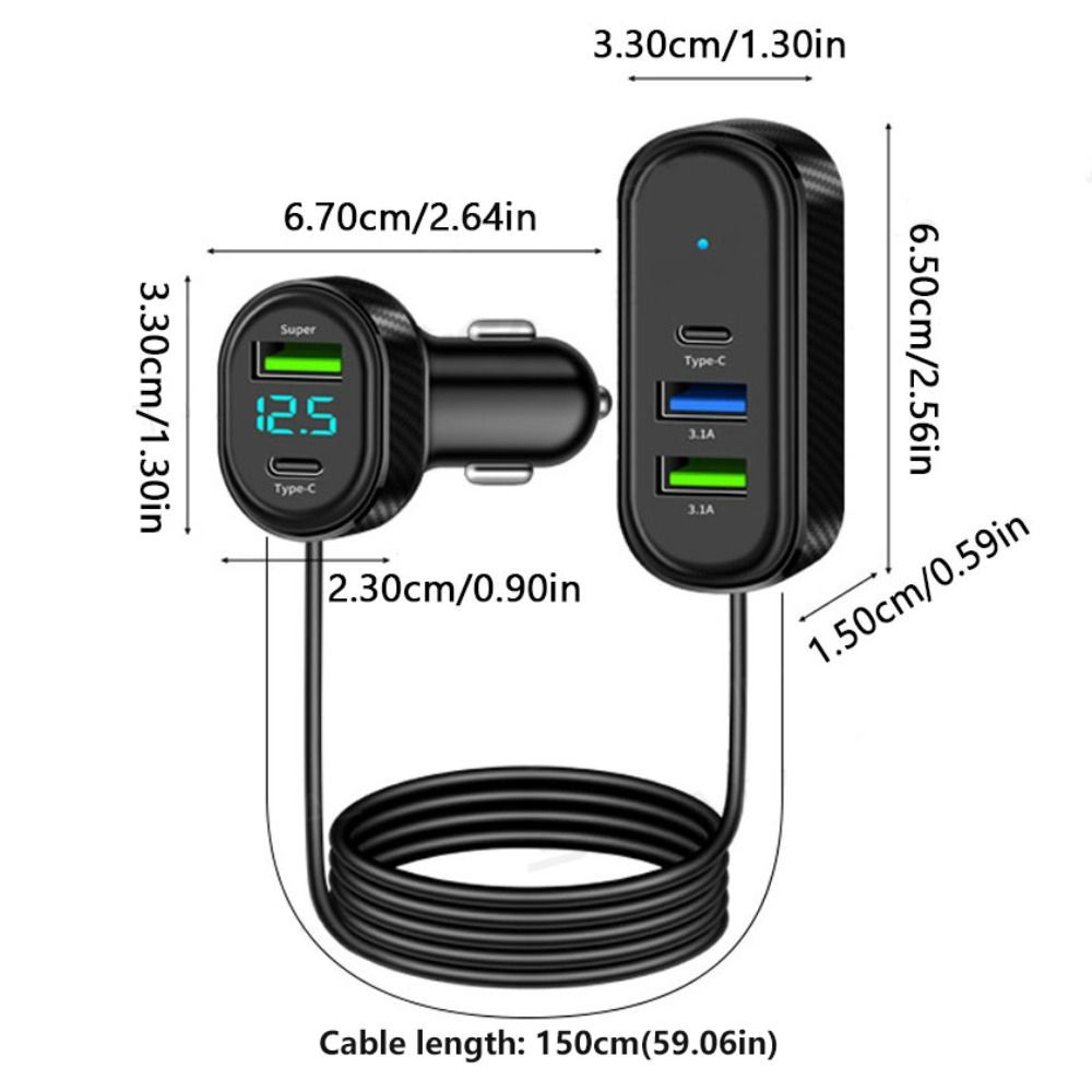 66W Car Phone Charger 5 In 1 Charging Adapter Split Type Car USB Charger